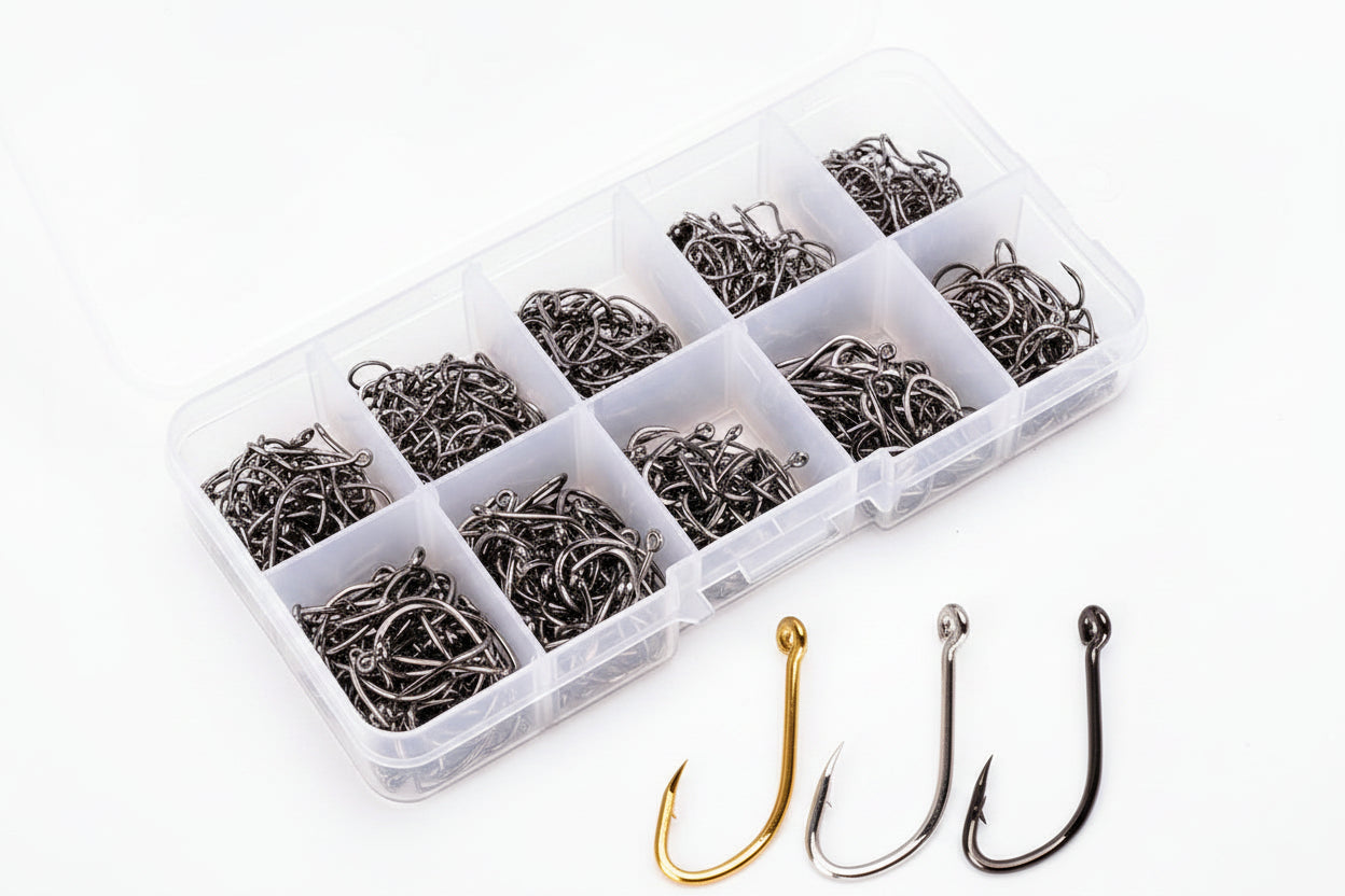 Ensemble de 100 hameçons de pêche barbelés en acier à haute teneur en carbone Ensemble de 100 hameçons de pêche barbelés en acier à haute teneur en carbone