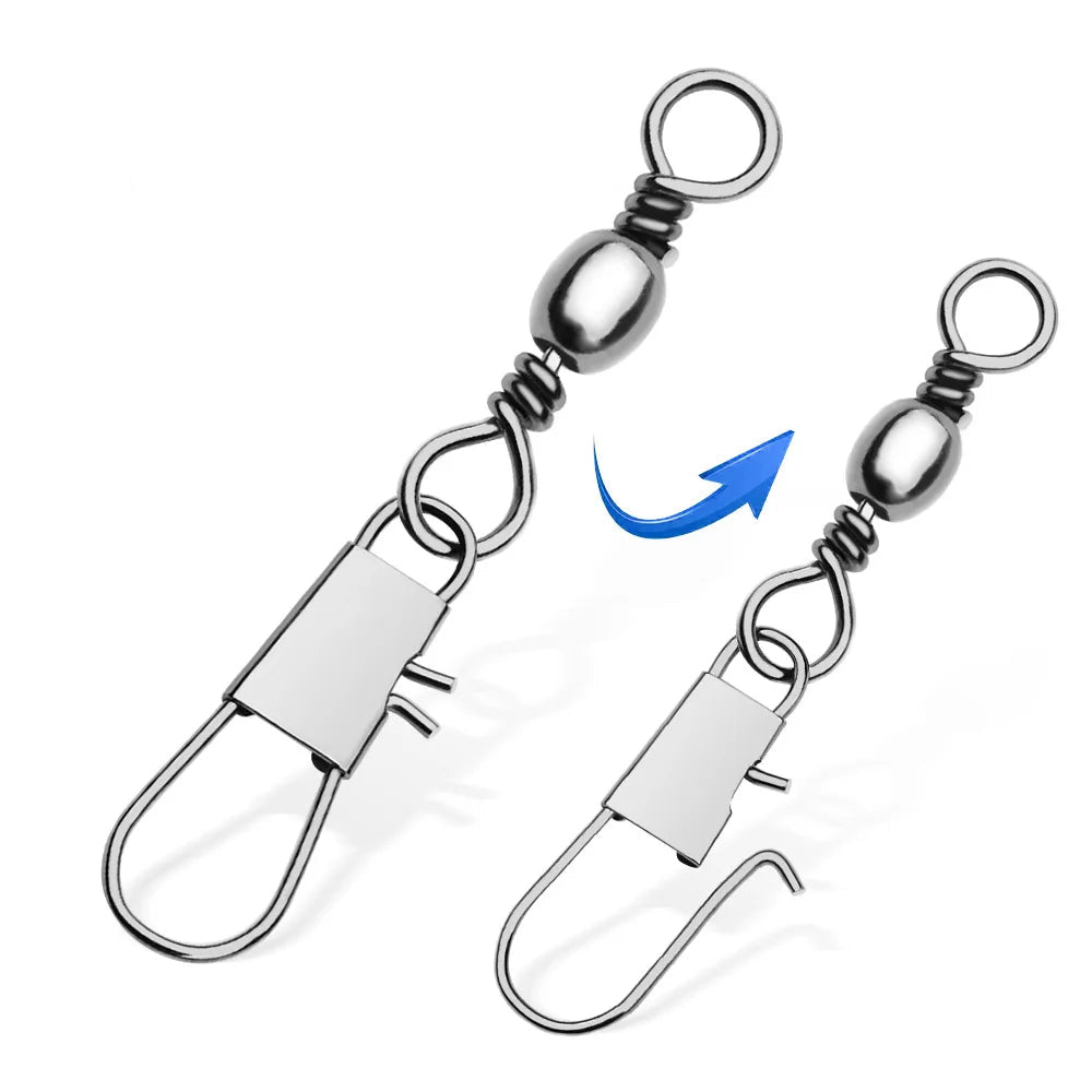 Émerillons Fastlock à agrafe – Émerillons à roulement à billes pour leurres, tailles 2 à 14 (50/100 pièces)