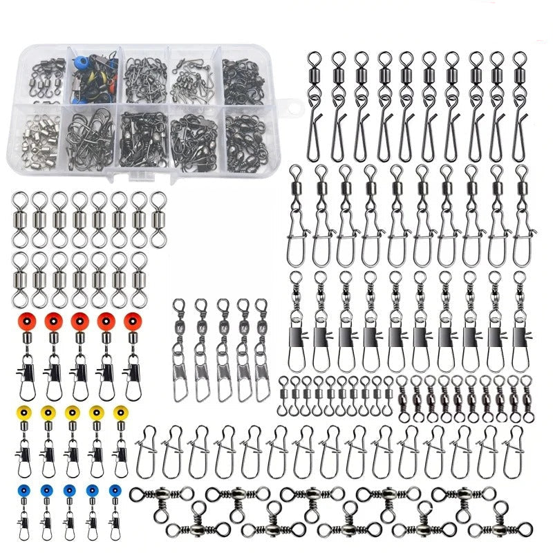Kit ultime de 115 pièces pour la pêche aux bas de ligne – Émerillons, agrafes et connecteurs à changement rapide pour la pêche au bar et au doré jaune